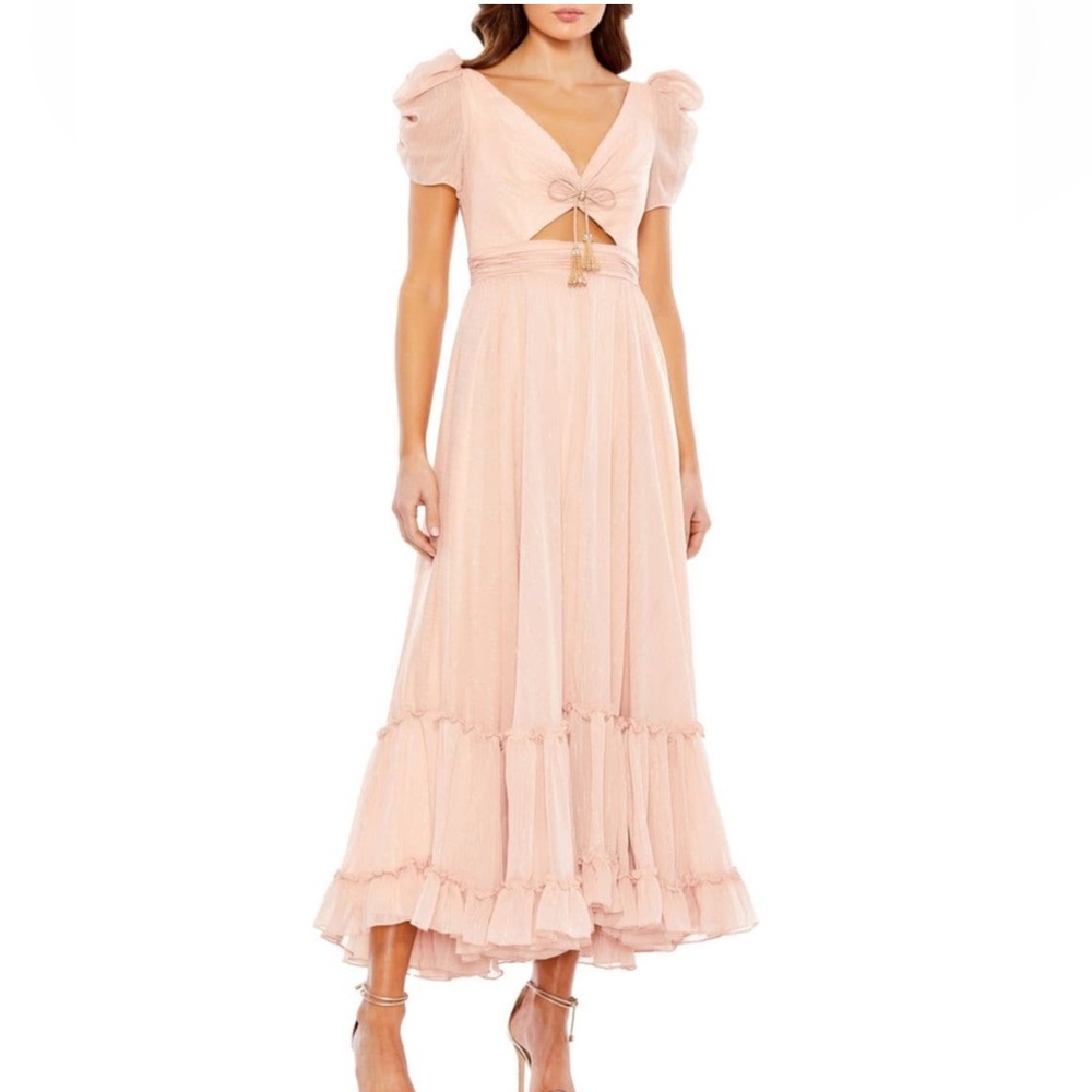 Max Duggal Metallic Ruched Cutout A Line Maxi Dress